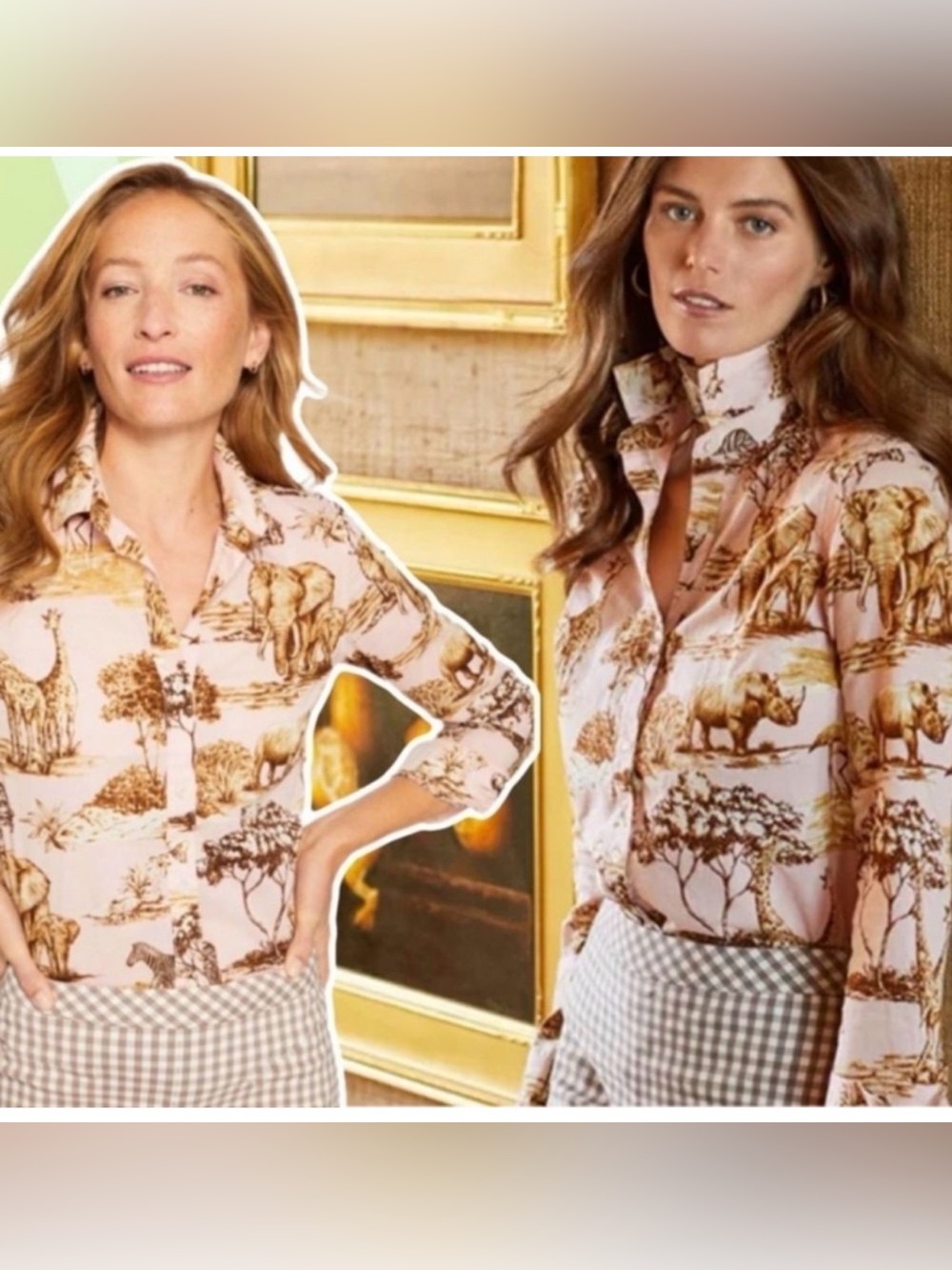 J. McLaughlin Safari-Print Button Front Blouse - size Small